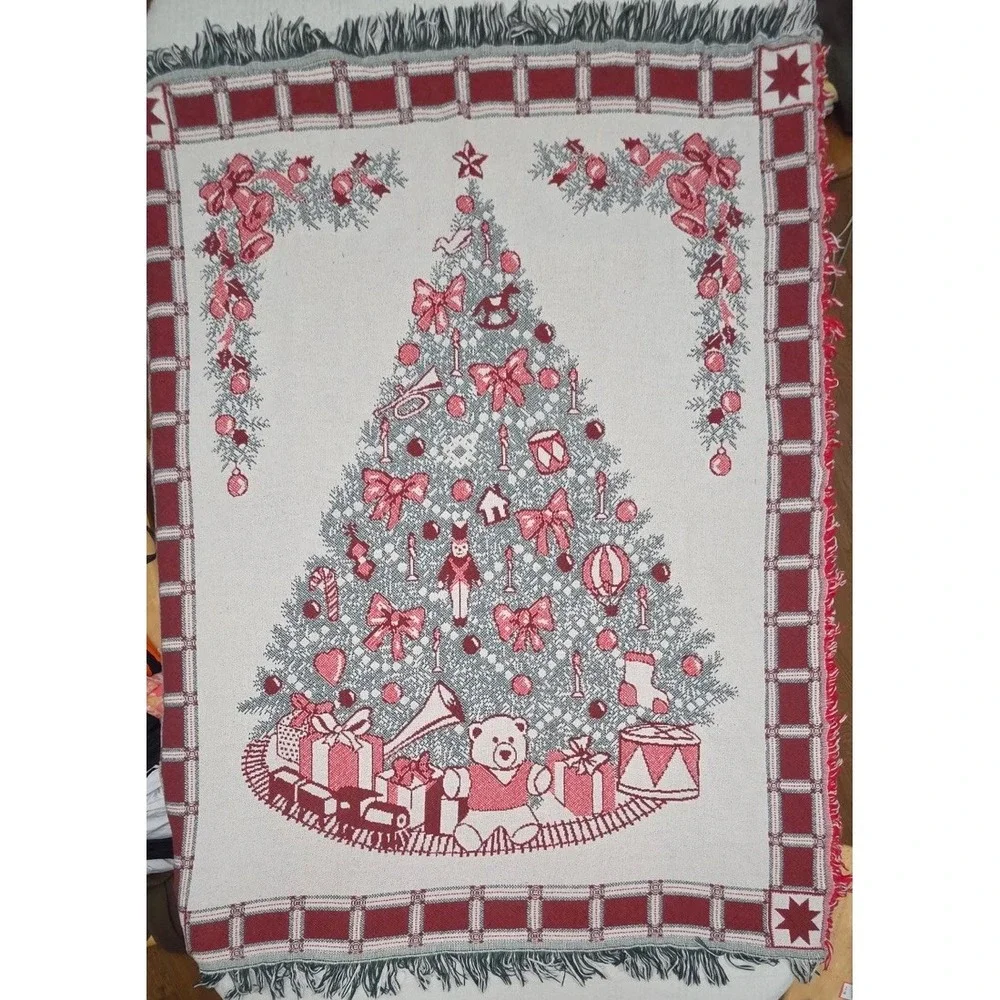 Christmas Tree Tapestry Afghan Country 57x45 Throw Blanket Vintage Vintage